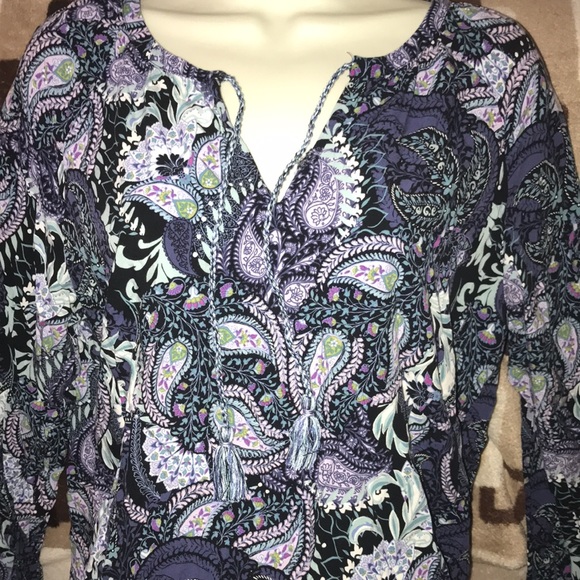 J. Jill medium long sleeved top paisley print tassel tie front 💗 - Picture 3 of 7